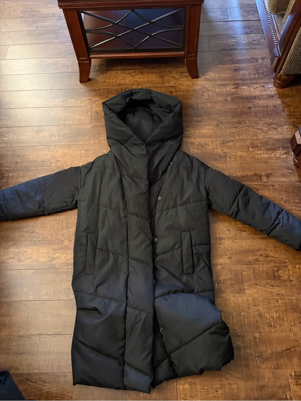 Noisy May Black Long Hooded Puffer Coat (missing button)
